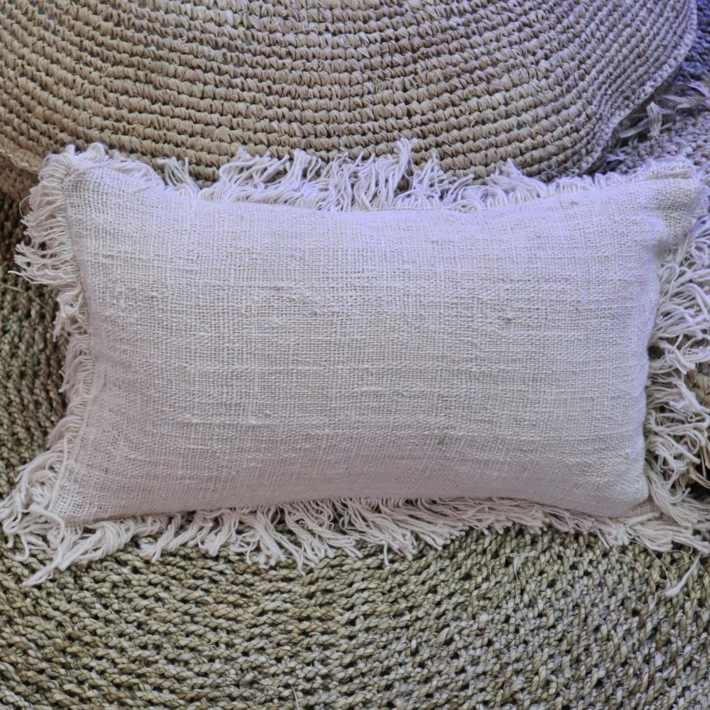 Funda de Cojín Lino 30x50cm con Flecos