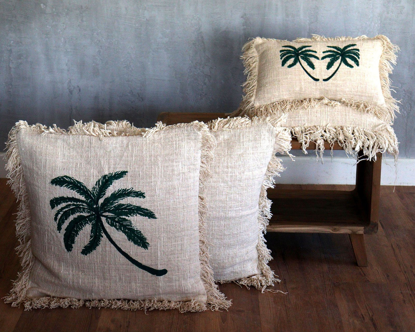Funda de Coixí de Lli 45x45 Palmera amb Flecs
