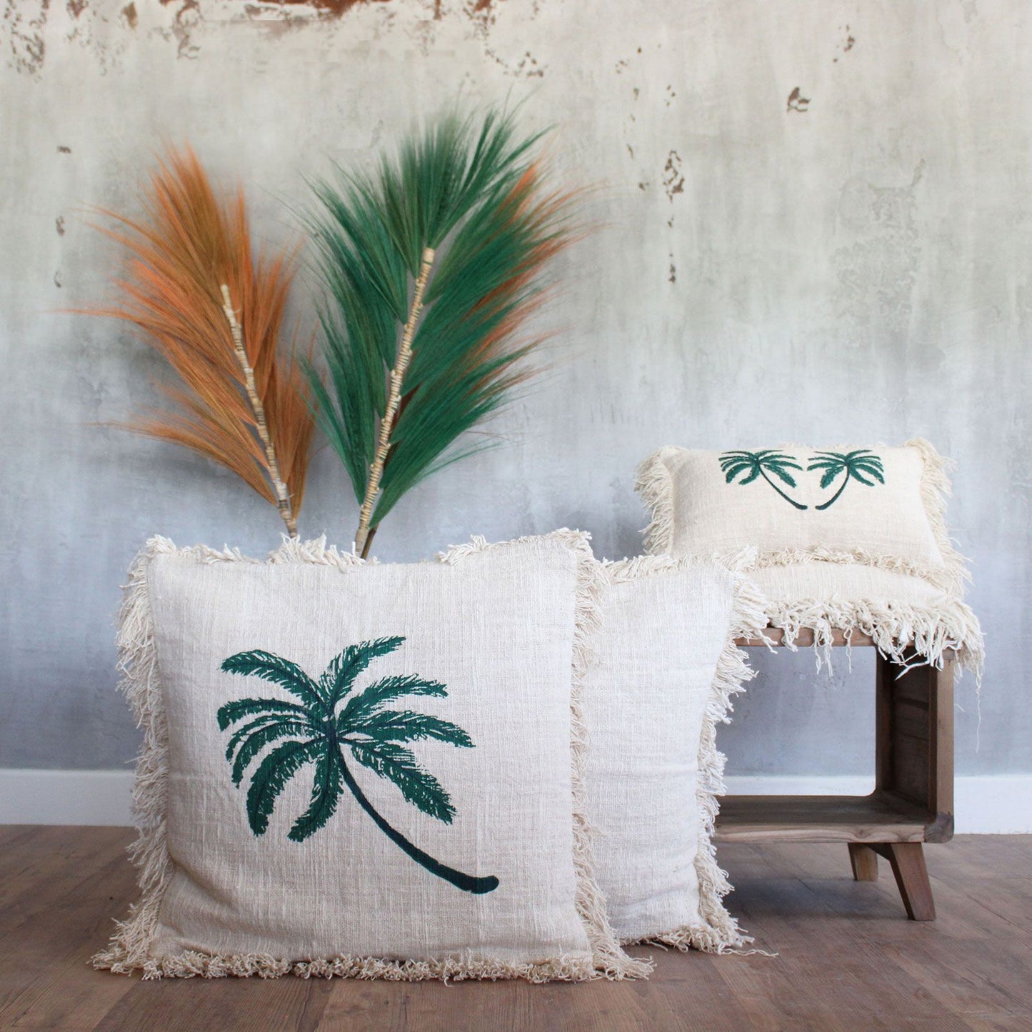 Funda de Coixí de Lli 45x45 Palmera amb Flecs