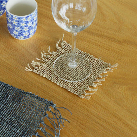 Set of 4 Natural Fringed Coasters - Natural