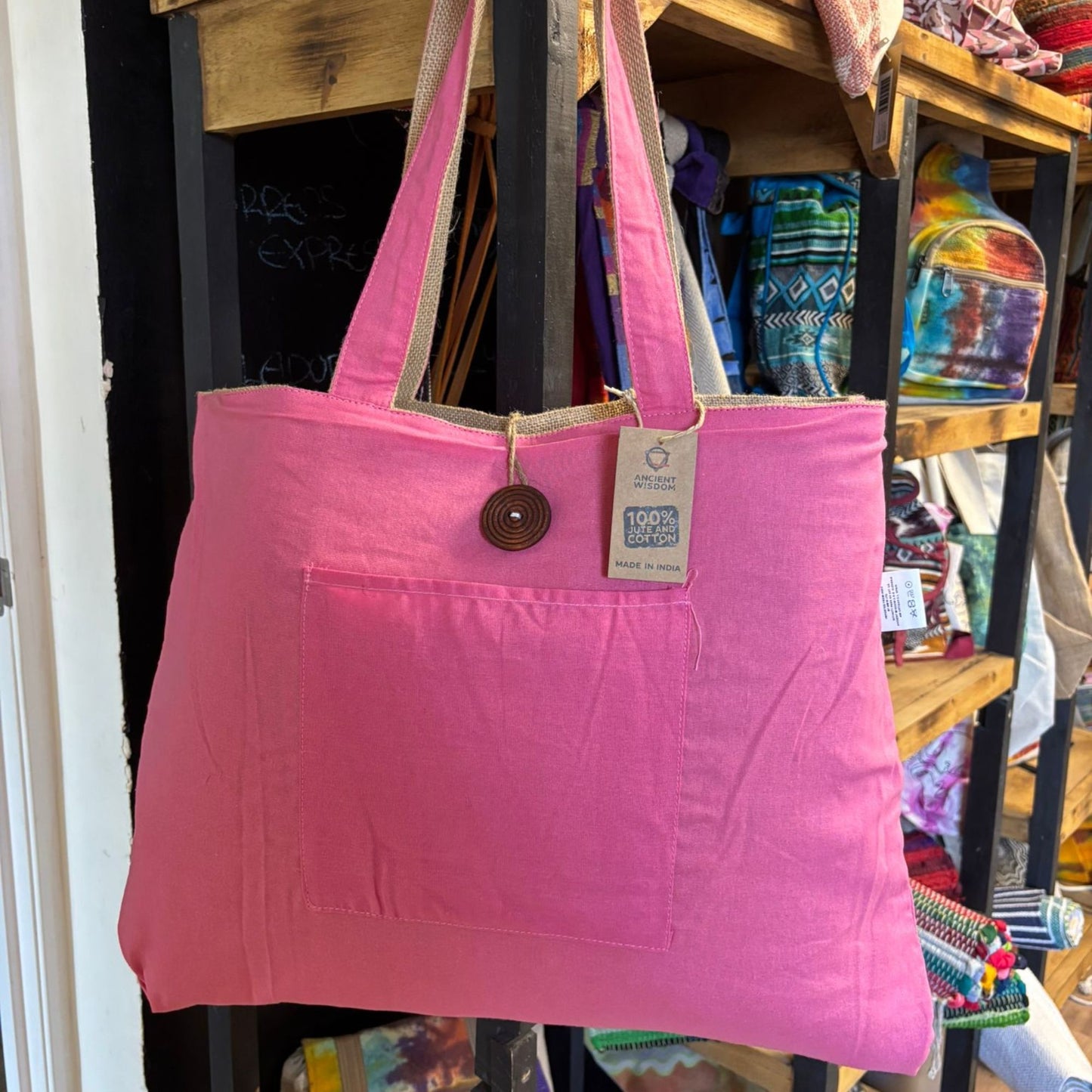 Bolsa Grande Reversible de Yute y Algodón - Rosa