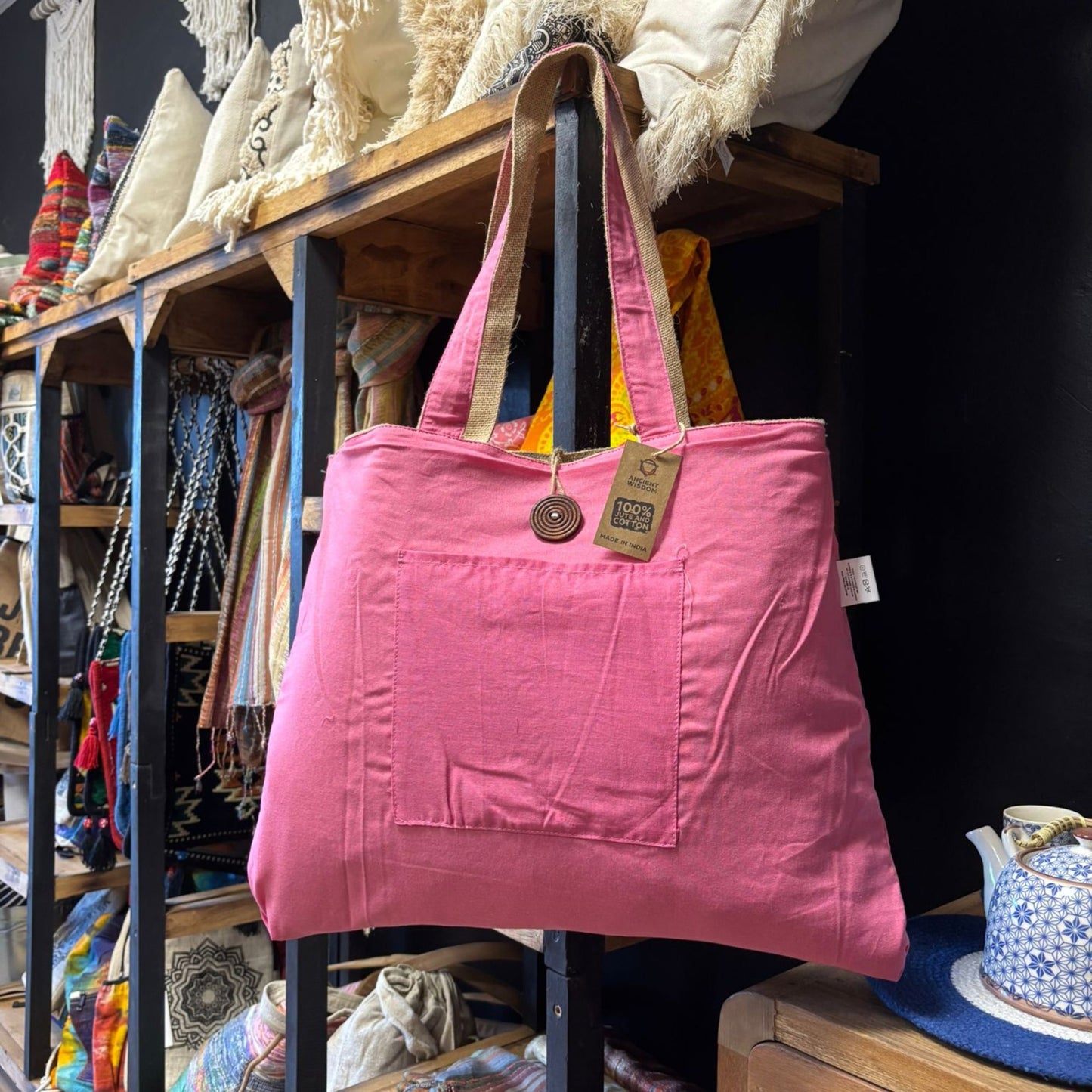 Bolsa Grande Reversible de Yute y Algodón - Rosa