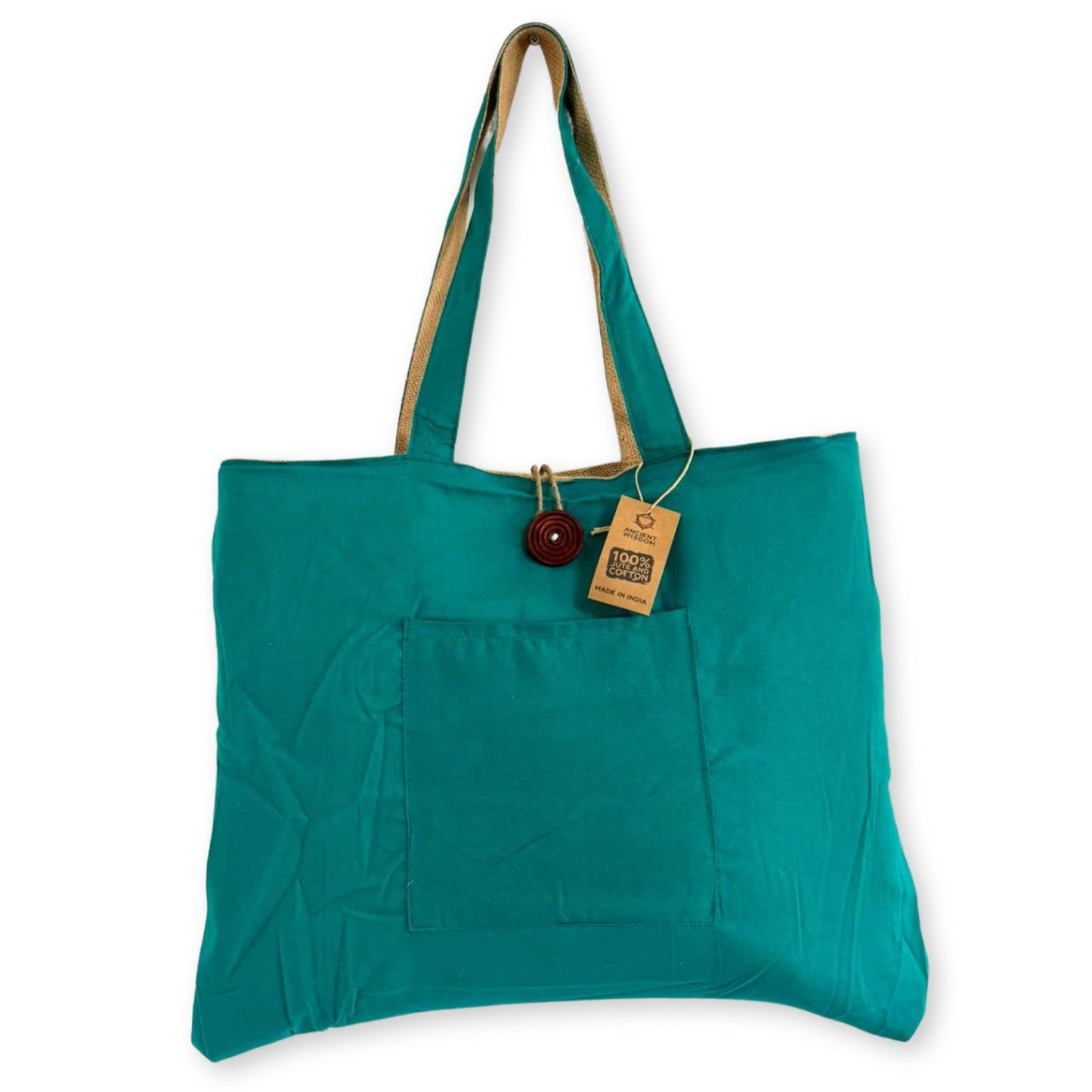 Bolsa Grande Reversible de Yute y Algodón - Verde Azulado