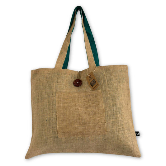 Bolsa Grande Reversible de Yute y Algodón - Verde Azulado